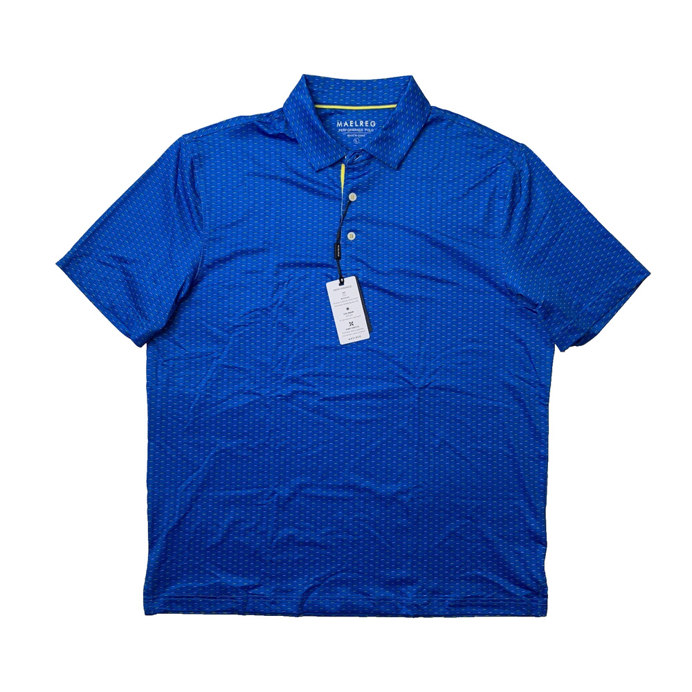 Maelreg Shirt Mens L Large Blue Swordfish Performance Polo Moisture Wicking Golf